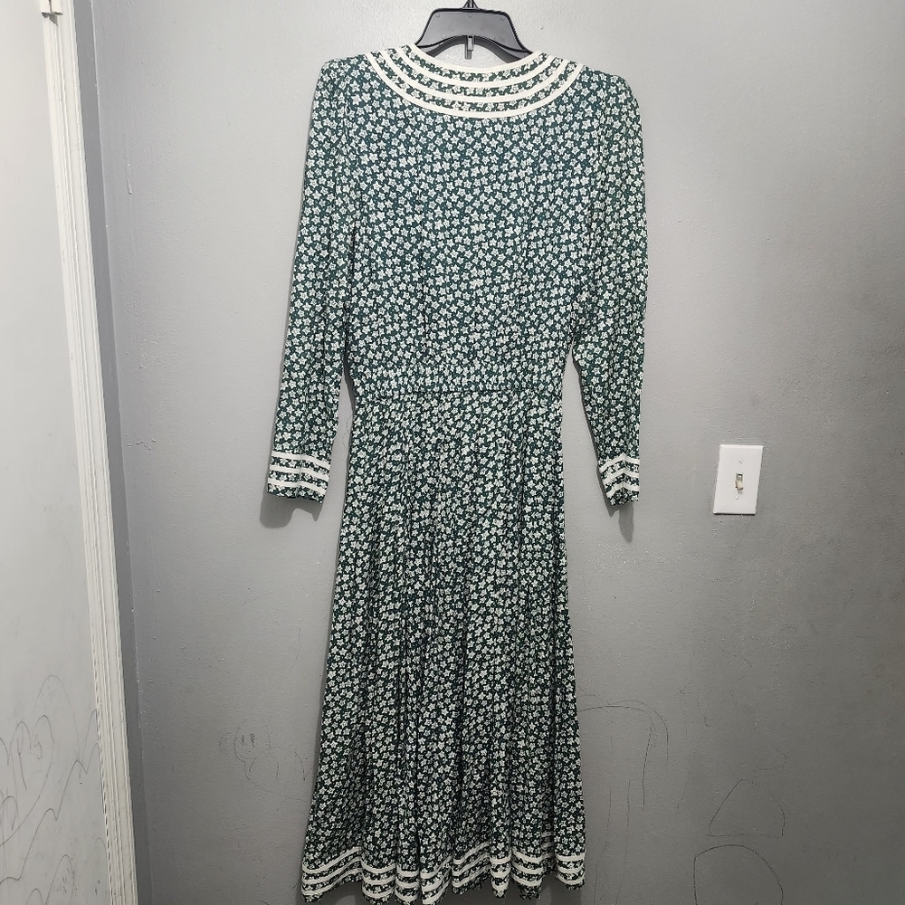 Kathie Lee Vintage Long Sleeve Button Down Floral Midi Dress Size 8 Green - Picture 6 of 12